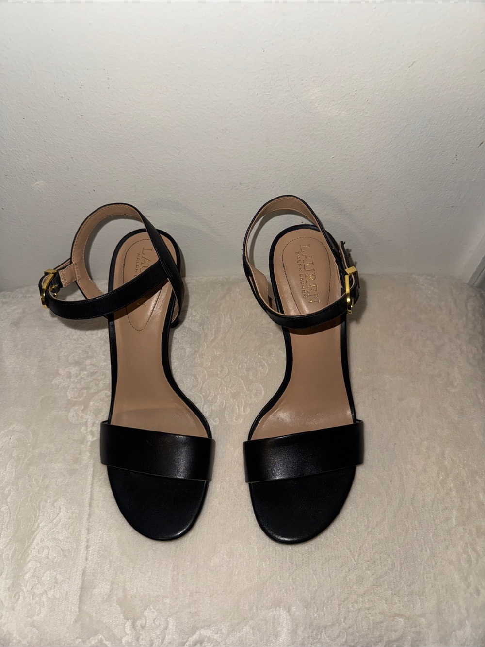 Polo by Ralph Lauren Black Leather Ankle-Strap Heels